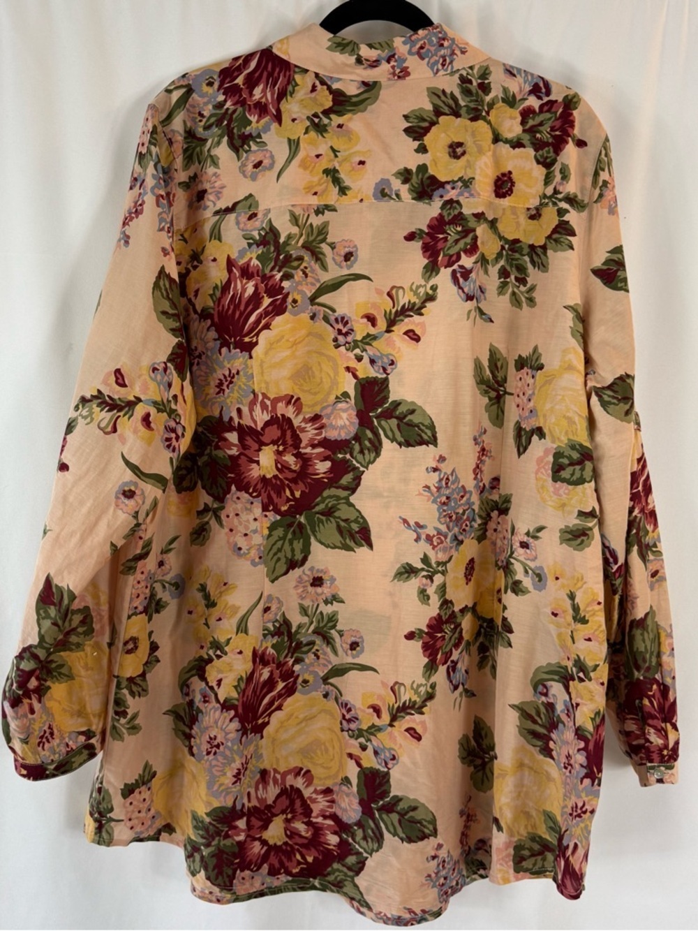 Soft Surroundings Peach Floral Tunic with Burgundy Trim size: 2X - Picture 10 of 13